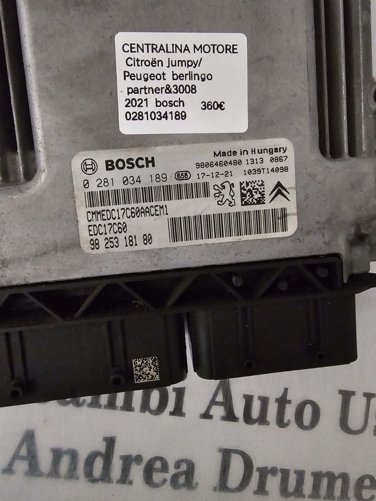 centralina motore citroen jumpy/peugeot berlingo partner & 3008 bosch 0281034189 - immagine 2