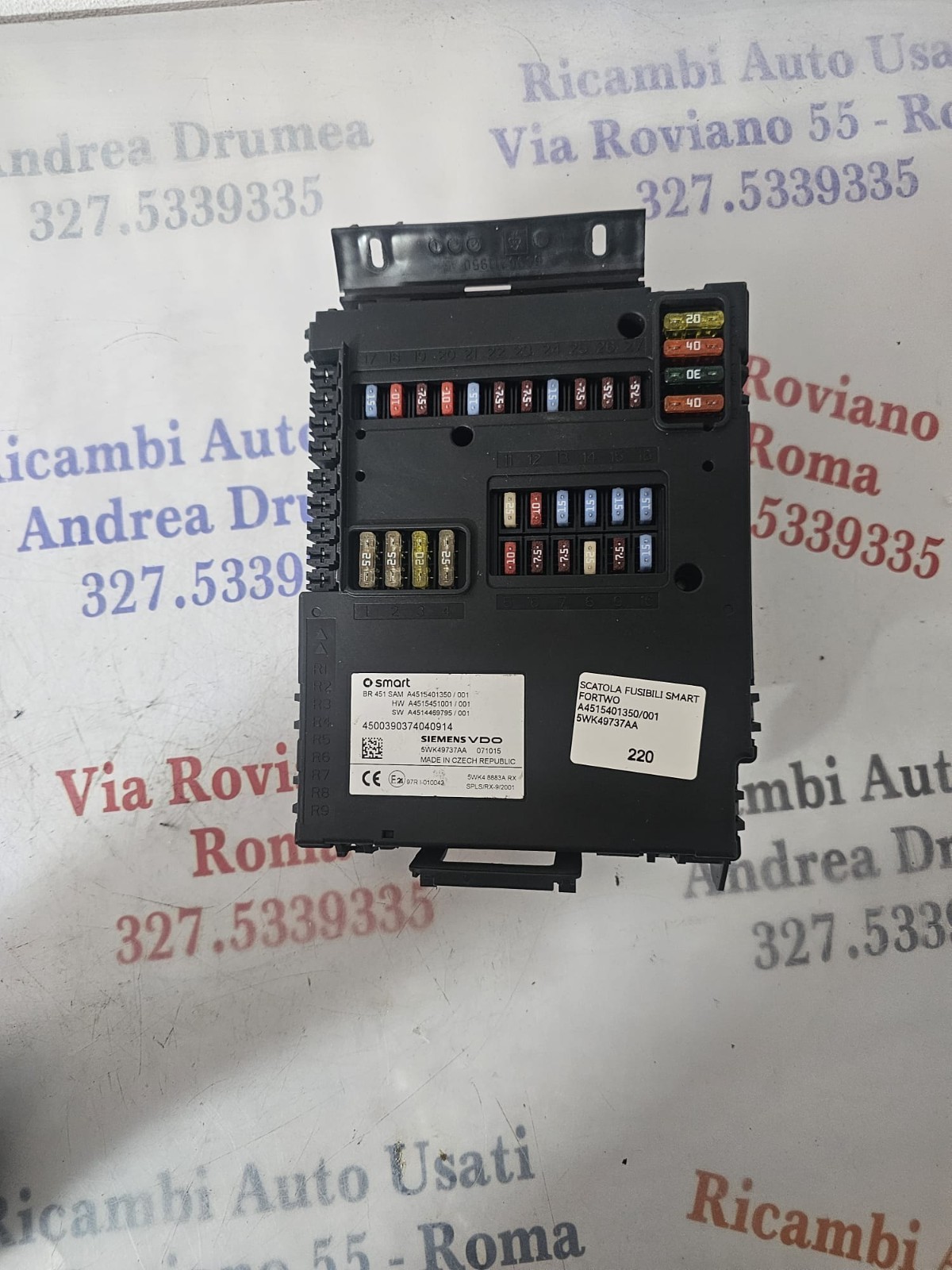 SCATOLA FUSIBILI SMART FORTWO 451 SAM A4515401350/001 CONTINENTAL 5WK49737AA