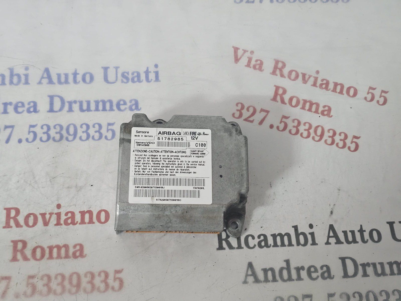 CENTRALINA AIRBAG FIAT LANCIA ALFA ROMEO COD 51782985 12V