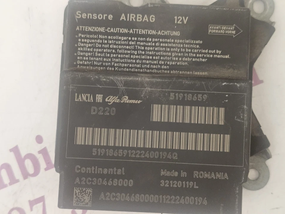 CENTRALINA AIRBAG FIAT 500 2009-2015 CONTINENTAL A2C30468000 51918659 - immagine 3