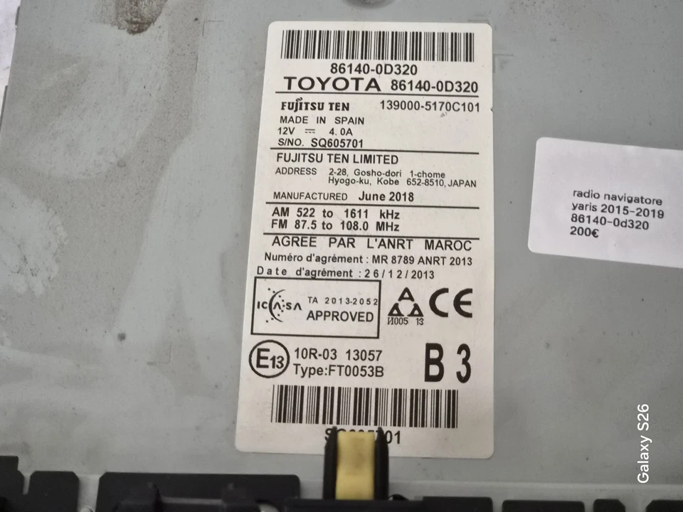 Autoradio Navigatore Toyota Yaris 2015-2019 Touch Cod 86140-0D320 Fujitsu Ten - immagine 2